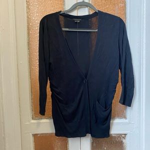 THEORY navy blue single button cinch cardigan